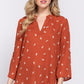 3/4 Roll Up Slv V-neck Print Blouse