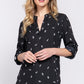 3/4 Roll Up Slv V-neck Print Blouse