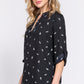 3/4 Roll Up Slv V-neck Print Blouse
