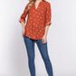 3/4 Roll Up Slv V-neck Print Blouse