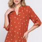 3/4 Roll Up Slv V-neck Print Blouse