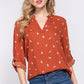 3/4 Roll Up Slv V-neck Print Blouse