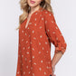 3/4 Roll Up Slv V-neck Print Blouse