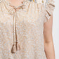Woven Prints Mixed And Sleeveless Flutter Top With Tassel Tie