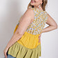Floral Color Block Ruffle Detail Tiered V-neck Top