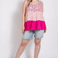 Floral Color Block Ruffle Detail Tiered V-neck Top