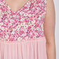 Floral Color Block Ruffle Detail Tiered V-neck Top