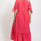 Solid Textured Button Down And Hi - Low Hem Maxi Dress With Tie Sleeve And Slip Dress