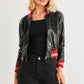 Black & Red Ribbed Vegan Leather Bomber Jacket