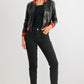 Black & Red Ribbed Vegan Leather Bomber Jacket