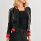 Black & Red Ribbed Vegan Leather Bomber Jacket