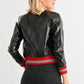 Black & Red Ribbed Vegan Leather Bomber Jacket