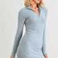 Blue Flannel Zip-up Mock Neck Mini Dress