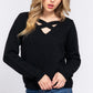 Long Slv X Strap V-neck Sweater
