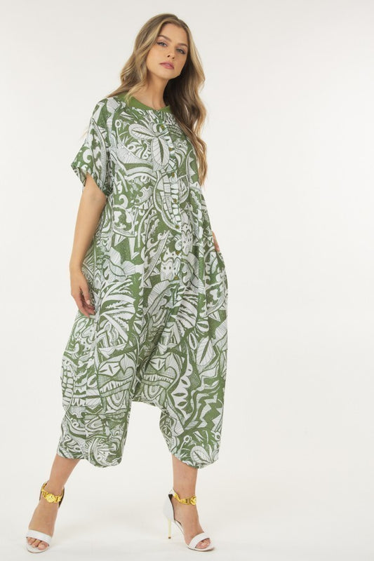 Loose Round Neck Print Onesie-like Jumpsuit