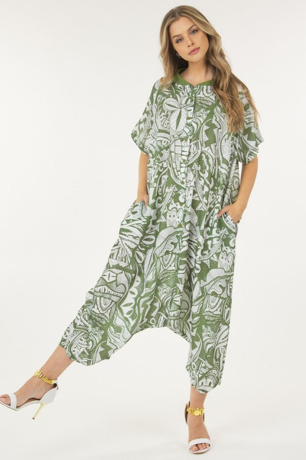 Loose Round Neck Print Onesie-like Jumpsuit