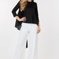 Contrast Ruffle Quarter Sleeve High Low Top