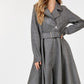 Waist Belt Tacked Faux Suede Coat Solid Coat