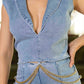 Washed Denim Stretch Fashion Jumpsuit