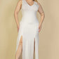 Plus Size Plunge Neck Thigh Split Maxi Dress