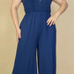 Plus Size Button Front Wide Leg Jumpsuit