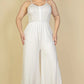 Plus Size Button Front Wide Leg Jumpsuit