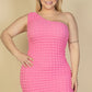 Plus Size Bubble Fabric One Shoulder Bodycon Mini Dress