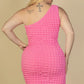 Plus Size Bubble Fabric One Shoulder Bodycon Mini Dress