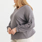 Plus Vintage Denim Waffle Knit Long Sleeve Crossover Back Cut-out Top