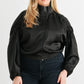 Plus Satin Zip-up Ruched Long Sleeve Cropped Bomber Jacket