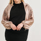 Plus Satin Zip-up Ruched Long Sleeve Cropped Bomber Jacket