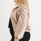 Plus Satin Zip-up Ruched Long Sleeve Cropped Bomber Jacket