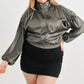 Plus Satin Zip-up Ruched Long Sleeve Cropped Bomber Jacket