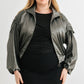 Plus Satin Zip-up Ruched Long Sleeve Cropped Bomber Jacket