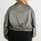 Plus Satin Zip-up Ruched Long Sleeve Cropped Bomber Jacket