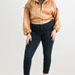 Plus Satin Zip-up Ruched Long Sleeve Cropped Bomber Jacket