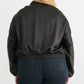 Plus Satin Zip-up Ruched Long Sleeve Cropped Bomber Jacket