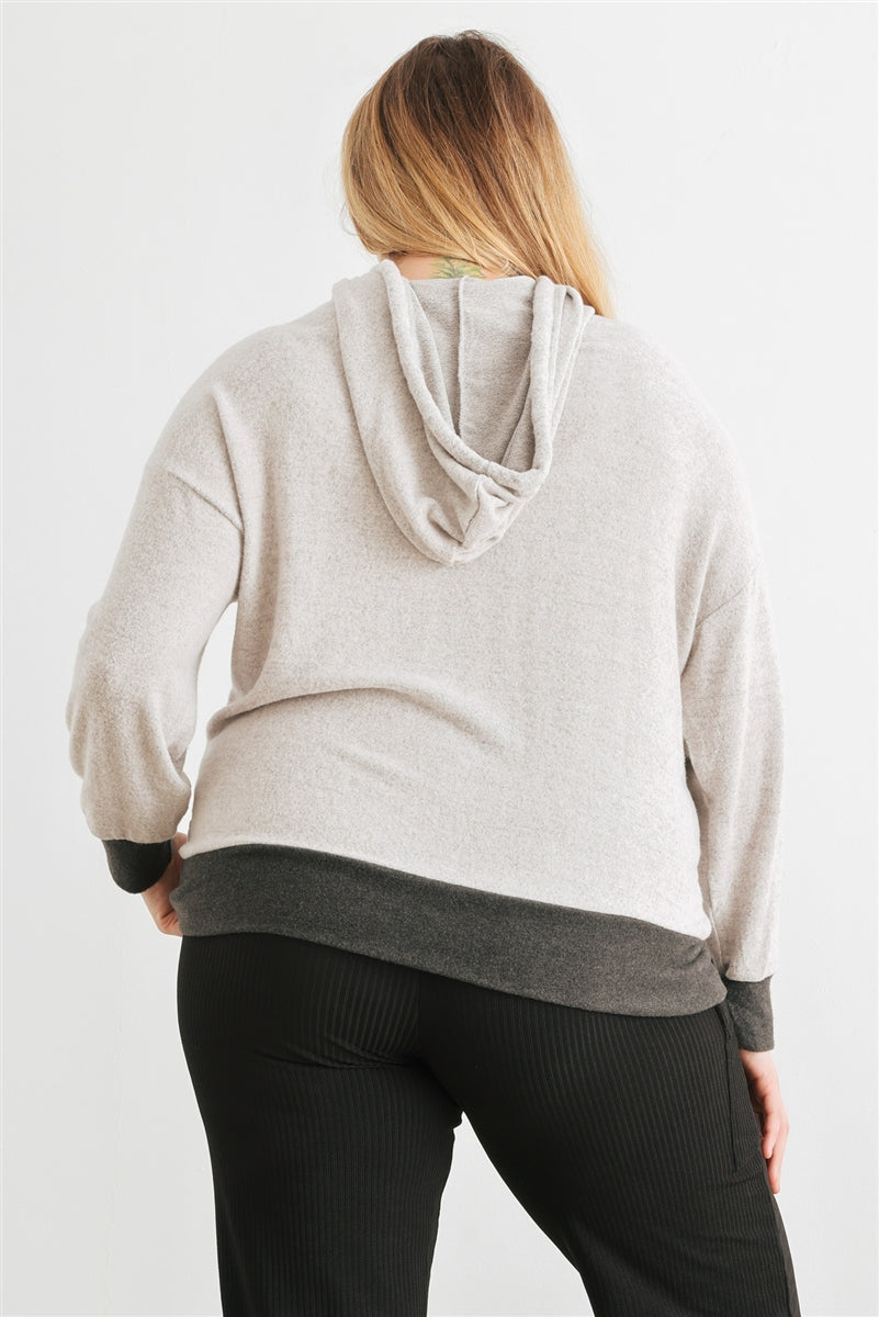 Plus Heather Grey & Charcoal Soft-to-touch One Pocket Hooded Sweater