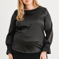 Plus Black Satin Balloon Puff Long Sleeve Top
