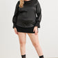 Plus Black Satin Balloon Puff Long Sleeve Top