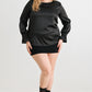 Plus Black Satin Balloon Puff Long Sleeve Top