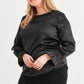 Plus Black Satin Balloon Puff Long Sleeve Top