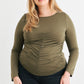 Plus Olive Ruched Long Sleeve Top