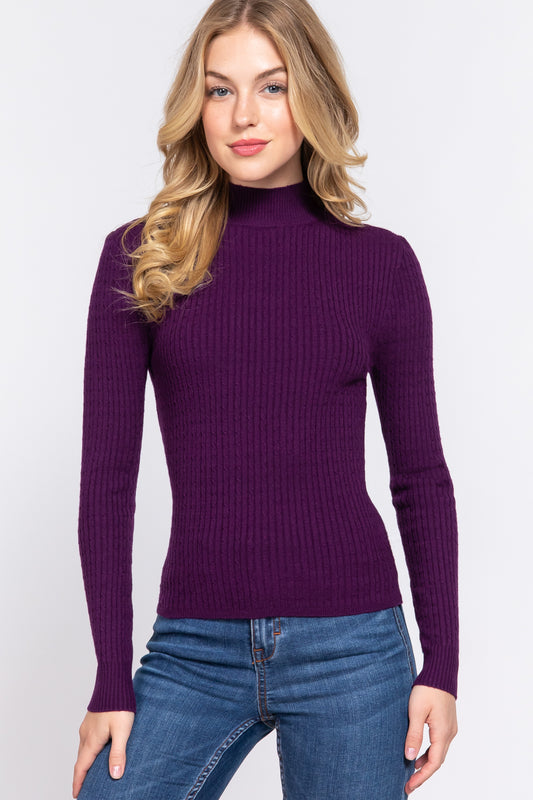 Long Slv Mock Neck Rib Sweater