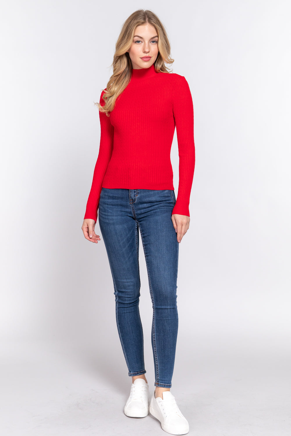 Long Slv Mock Neck Rib Sweater