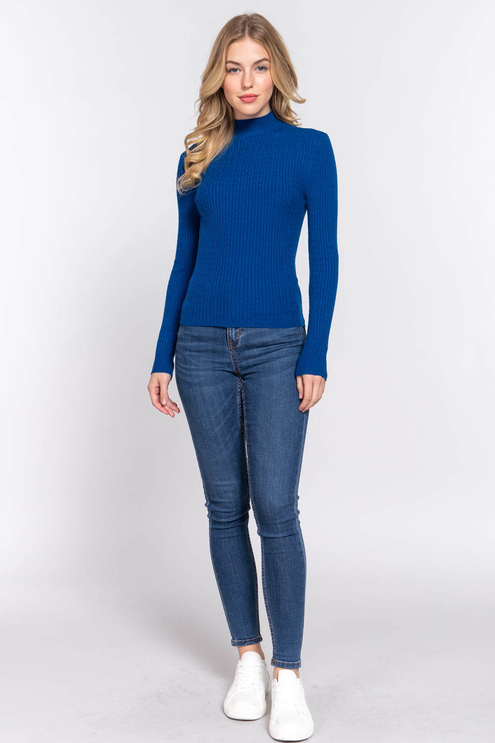 Long Slv Mock Neck Rib Sweater