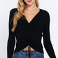 V-neck Shirring Tie Detail Sweater