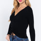 V-neck Shirring Tie Detail Sweater