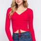 V-neck Shirring Tie Detail Sweater