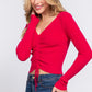 V-neck Shirring Tie Detail Sweater